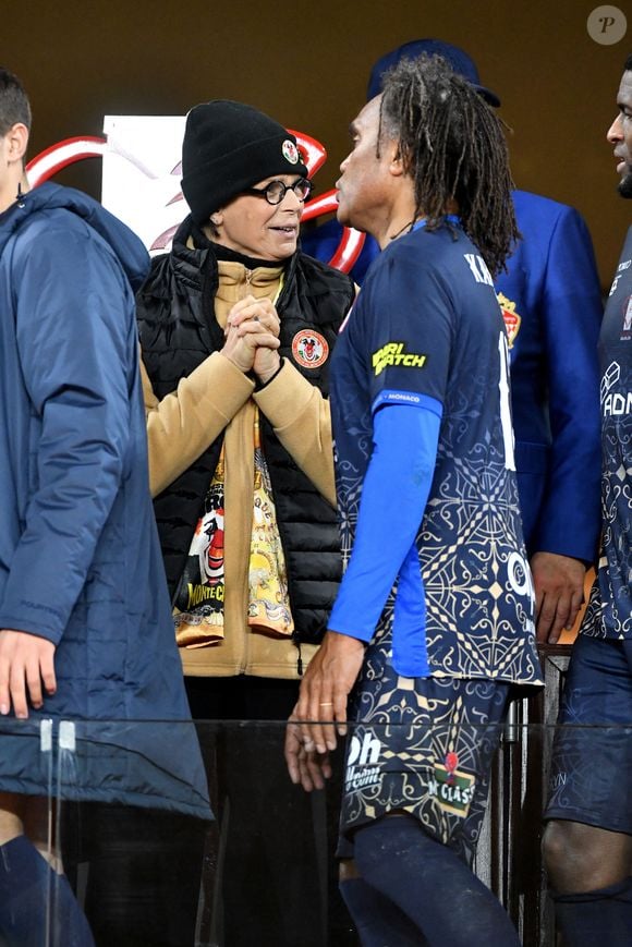 La princesse Stéphanie et Christian Karembeu durant la cinquième édition de la Fight Aids Cup, un match de football caritatif au stade Louis II à Monaco, le 22 janvier 2025© Bruno Bebert / Bestimage