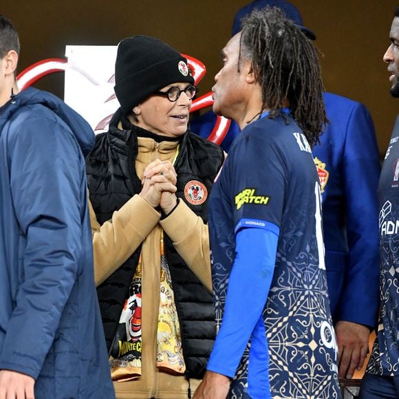La princesse Stéphanie et Christian Karembeu durant la cinquième édition de la Fight Aids Cup, un match de football caritatif au stade Louis II à Monaco, le 22 janvier 2025© Bruno Bebert / Bestimage
