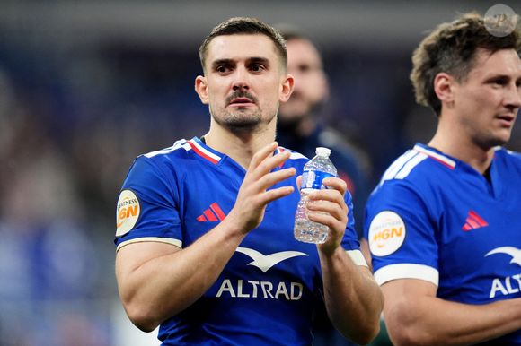 Le Français Thomas Ramos au coup de sifflet final du match des Six Nations Guinness au Stade de France, à Paris. PA Photos/ABACA