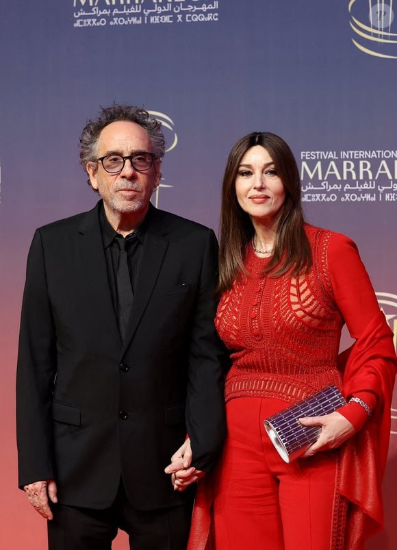 Tim Burton, Monica Bellucci au photocall de la cérémonie d'hommage à Sean Penn lors de la deuxième journée du 21e Festival international du film de Marrakech, le 30 novembre 2024 à Marrakech, Maroc. © Dominique Jacovides/Bestimage