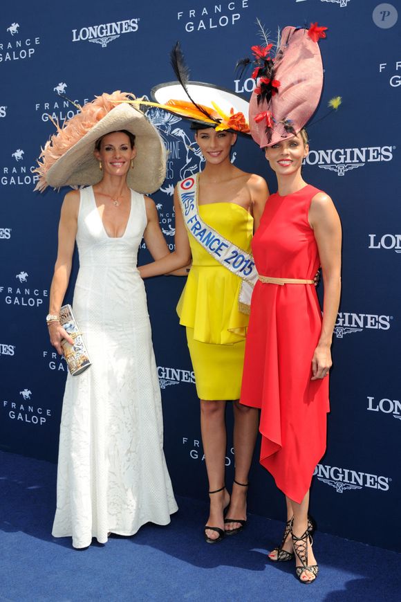 Sophie Thalmann, Sylvie Tellier, Camille Cerf assistent au Prix De Diane Longines a l'Hippodrome De Chantilly, pres de Paris, France le 14 Juin 2015. Photo par Alban Wyters/ABACAPRESS.COM