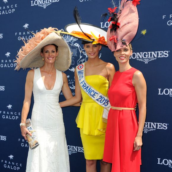 Sophie Thalmann, Sylvie Tellier, Camille Cerf assistent au Prix De Diane Longines a l'Hippodrome De Chantilly, pres de Paris, France le 14 Juin 2015. Photo par Alban Wyters/ABACAPRESS.COM