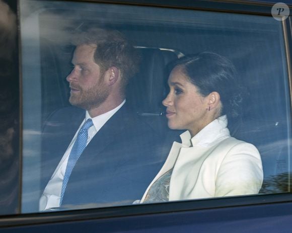 Le prince Harry, duc de Sussex, et Meghan Markle, duchesse de Sussex, enceinte, - La famille royale britannique arrive au palais de Buckingham pour une réception marquant le 50ème anniversaire de l'investiture du prince de Galles, à Londres, Royaume Uni, le 5 mars 2019. Backgrid UK/ Bestimage