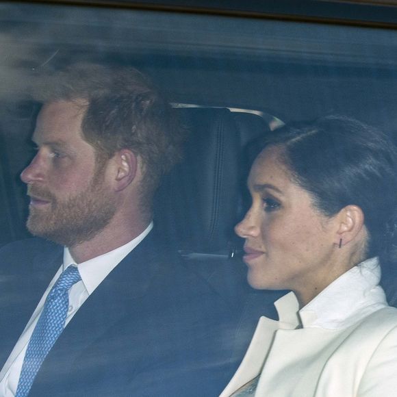 Le prince Harry, duc de Sussex, et Meghan Markle, duchesse de Sussex, enceinte, - La famille royale britannique arrive au palais de Buckingham pour une réception marquant le 50ème anniversaire de l'investiture du prince de Galles, à Londres, Royaume Uni, le 5 mars 2019. Backgrid UK/ Bestimage