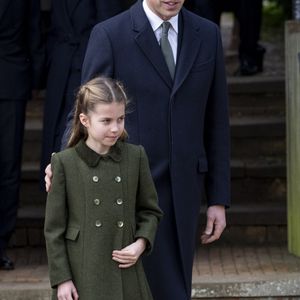 Le prince William, prince de Galles, la princesse Charlotte de Galles - Les membres de la famille royale britannique lors de la messe du matin de Noël en l'église St-Mary Magdalene à Sandringham, le 25 décembre 2023.