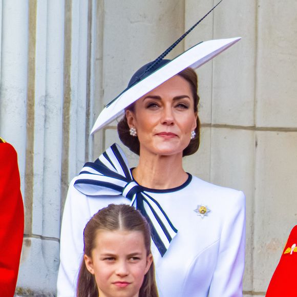 Catherine Princesse de Galles, Princesse Charlotte lors d'une apparition sur le balcon du Palais de Buckingham pour regarder le défilé aérien lors de la cérémonie Trooping the Colour 2024, marquant l'anniversaire officiel du monarque à Londres. Le 15 juin 2024. Photo by Mischa Schoemarker/ABACAPRESS.COM