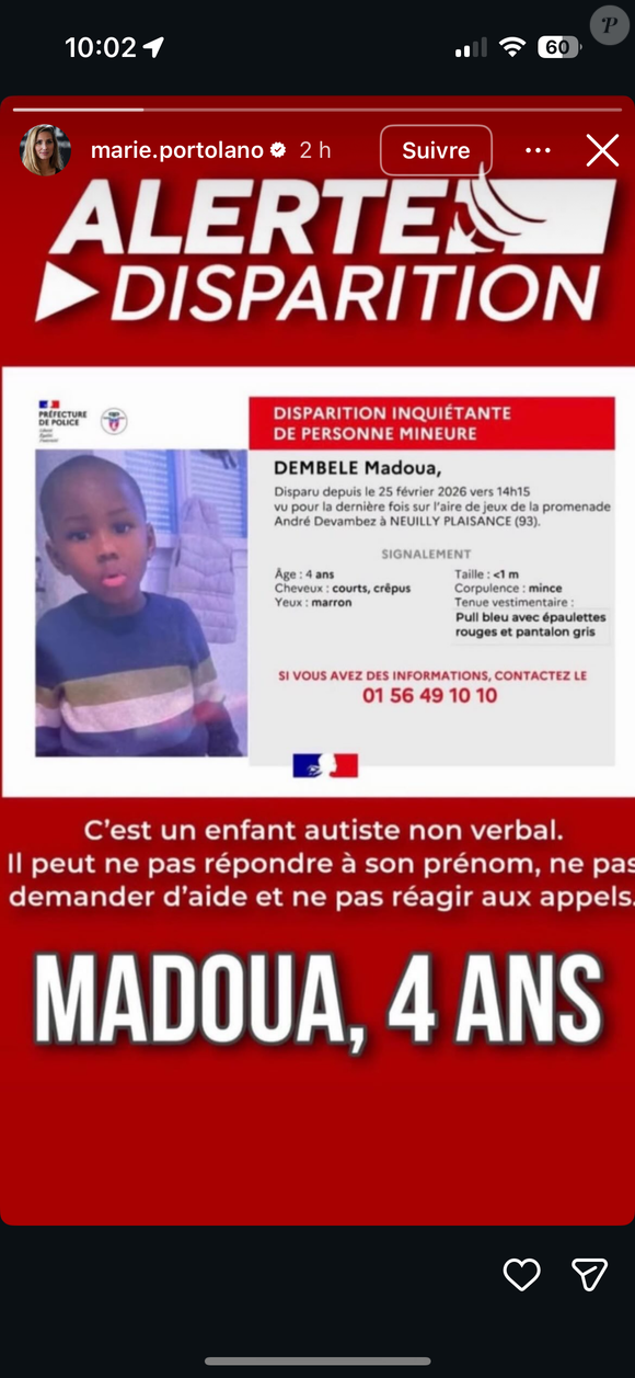 Capture de la story de Marie Portolano ce mercredi 4 mars 2026 sur Instagram