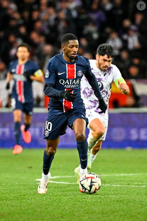 Ousmane Dembele (psg) lors du match de Ligue 1 McDonald's opposant le Toulouse Football Club - TFC - au Paris Saint-Germain - PSG - (0-1) au Stadium de Toulouse, France, le 15 février 2025. © Thierry Breton/PsnewZ/bestimage