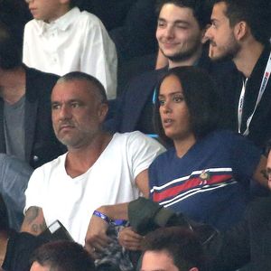 Amel Bent, Patrick Antonelli et Claudia Tagbo - Les célébrités dans les tribunes lors du match des légendes, France98 contre une sélection FIFA 98 à la U Arena à Nanterre, France, le 12 juin 2018. France98 a gagné 3-2. © Bestimage