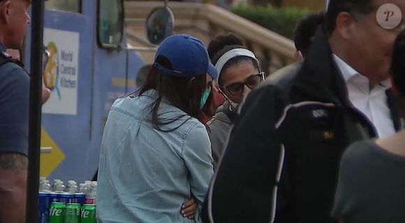 Le prince Harry et Meghan Markle se rendent au Pasadena Convention Center avec les services d secours et les victimes des incendies de Eaton à Los Angeles le 11 janvier 2025