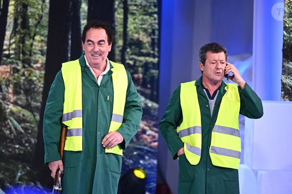 Exclusif - Les chevaliers du fiel, Eric Carriere et Francis Ginibre  - Enregistrement de l'émission "Vivement dimanche" au studio Rive gauche, le 18 mars 2025, présentée par M.Drucker, et diffusée le 23 mars 2025 sur France 3. 
© Guillaume Gaffiot / Bestimage