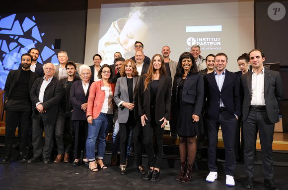 Erik Orsenna, Maxime Switek, Alexandre Devoise, Ycare, Gauvain Sers, Serge Khalfon, Tiffany Bonvoisin, Marie-Aline Méliyi, François Allain, Bernard Montiel et Anne Barrère lors du lancement de la 13ème édition du Pasteurdon à l'Institut Pasteur à Paris, France, le 4 octobre 2023. © Coadic Guirec/Bestimage