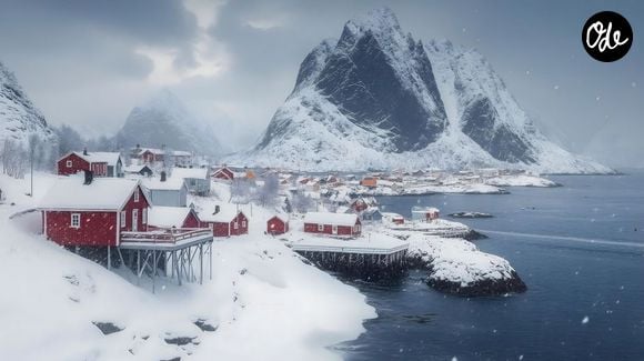 On s'approche du Cercle Polaire en posant ses valises dans l'archipel des Iles Lofoten où les maisons en bois peint en rouge signent là encore la présence norvégienne.