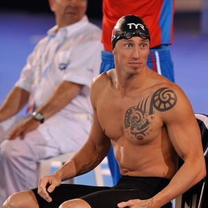Frederick Bousquet au depart du relais masculin 4x50m 4 nages lors des Championnats d' Europe de Natation a Chartres le 22 novembre 2012. Agence / Bestimage