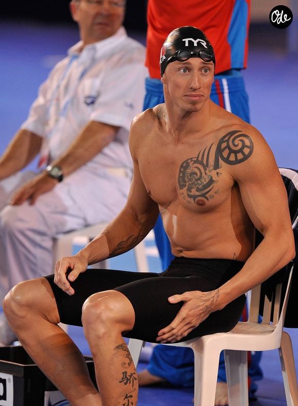 Frederick Bousquet au depart du relais masculin 4x50m 4 nages lors des Championnats d' Europe de Natation a Chartres le 22 novembre 2012. Agence / Bestimage