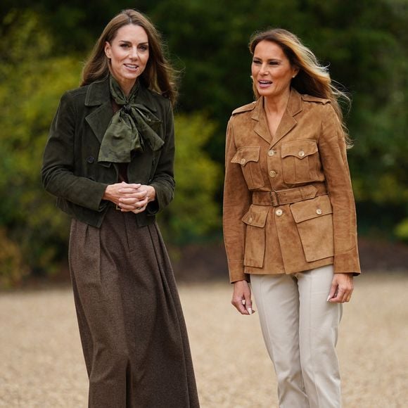 La princesse de Galles (à gauche) et la première dame Melania Trump dans les jardins de Frogmore à Windsor, Berkshire, au deuxième jour de la deuxième visite d'État du président américain Donald Trump au Royaume-Uni, à Windsor, Angleterre, Royaume-Uni, le 18 septembre 2025. Photo by Yui Mok/PA Wire/ABACAPRESS.COM