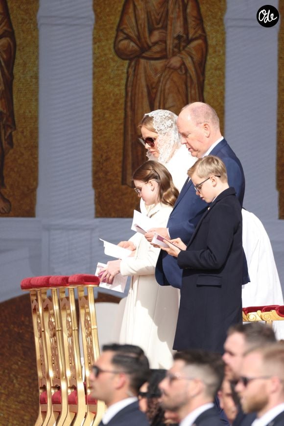 Le prince Albert II de Monaco, la princesse Charlène de Monaco, la princesse Gabriella de Monaco et le prince Jacques de Monaco à Monte-Carlo, Monaco, le 28 mars 2026.

© Jean-Charles / Pool Monaco / Bestimage