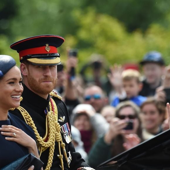 Le prince Harry, duc de Sussex, et Meghan Markle, duchesse de Sussex, première apparition publique de la duchesse depuis la naissance du bébé royal Archie lors de la parade Trooping the Colour 2019, célébrant le 93ème anniversaire de la reine Elisabeth II, au palais de Buckingham, Londres, le 8 juin 2019. Photo par Backgrid USA / Bestimage