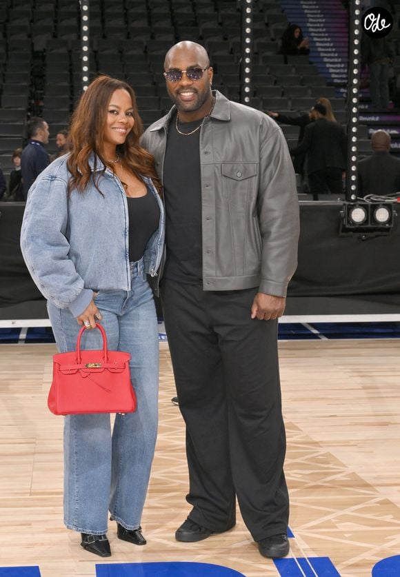 Teddy Riner et sa compagne  Luthna Plocus - Match de gala NBA Jam team Teddy Riner contre team Esteban Ocon lors du NBA Paris Games 2025 à L'Accor Arena Bercy le 24 janvier 2025 © Ramsamy Veeren / Bestimage