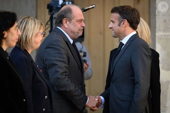 Eric Dupond Moretti, garde des Sceaux, ministre de la Justice  et le président Emmanuel Macron, - Hommage national à Hélène Carrère d'Encausse aux Invalides à Paris le 3 octobre 2023. © Eric Tschaen / Pool / Bestimage