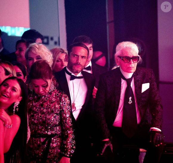 Karl Lagerfeld, Sébastien Jondeau - 63ème Bal de la Rose sur le thème de la Sécession Viennoise, imaginé par K.Lagerfeld au profit de la Fondation Princesse Grace dans la Salle des Etoiles au Sporting Monte Carlo à Monaco, le 18 mars 2017. © Pierre Villard / Palais Princier / SBM via Bestimage