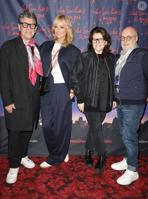 Exclusif - Les producteurs du spectacle Marc Lavoine et sa compagne Adriana Karembeu avec Fabrice Aboulker et sa femme lors de la générale du spectacle musical "Les Souliers Rouges" au Casino de Paris, le 24 janvier 2025.
© Guirec Coadic/Bestimage