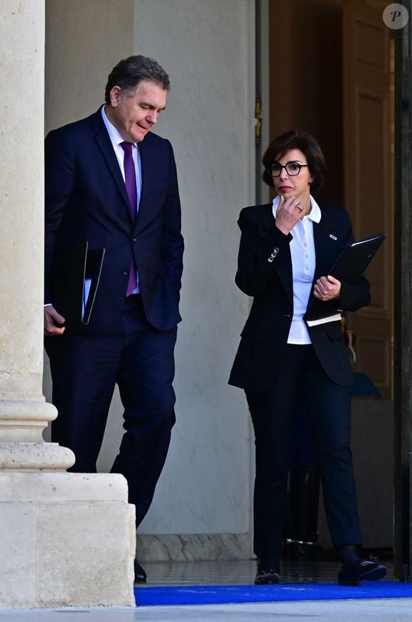 Philippe Tabarot, Ministre des Transports, Rachida Dati, Ministre de la Culture à la sortie du Conseil des ministres au palais de l'Elysée à Paris, le 25 février 2026.
© Christian iewig / Bestimage