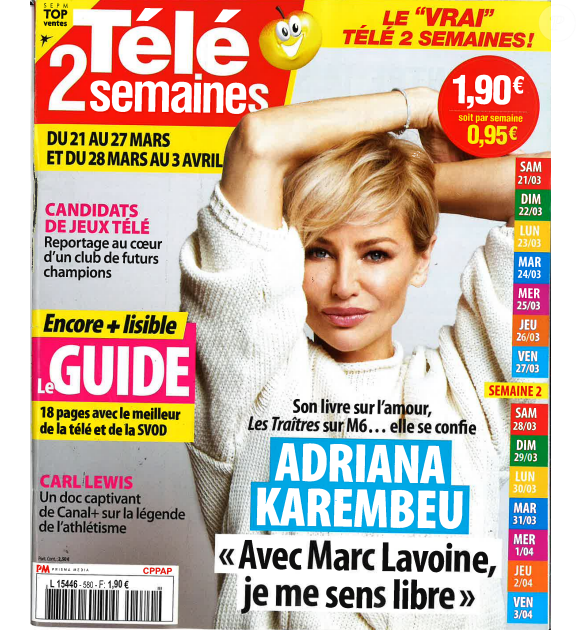 Couverture du magazine "Télé 2 semaines" avec Adriana Karembeu.