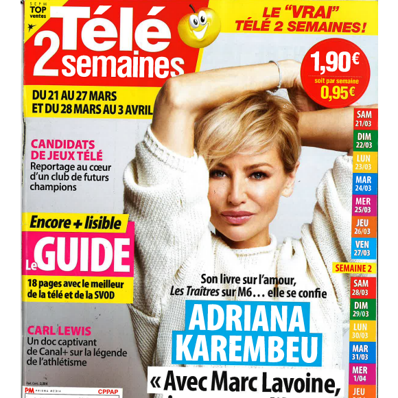 Couverture du magazine "Télé 2 semaines" avec Adriana Karembeu.