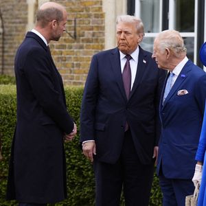 Le prince de Galles et le roi Charles III avec le président américain Donald Trump après son arrivée au château de Windsor à Windsor, Berkshire, Angleterre, Royaume-Uni, le 17 septembre 2025.  © Chown Aaron/PA Photos/ABACA