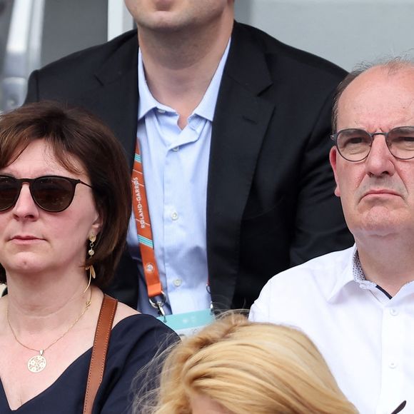Jean Castex et sa femme Sandra Ribelaygue - Célébrités en tribunes des Internationaux de France de tennis de Roland Garros 2023 à Paris le 11 juin 2023. © Jacovides-Moreau/Bestimage