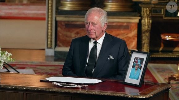 Capture d'écran du roi Charles III d'Angleterre lors de son premier discours à la Nation et au Commonwealth depuis le palais de Buckingham à Londres. Le 9 septembre 2022