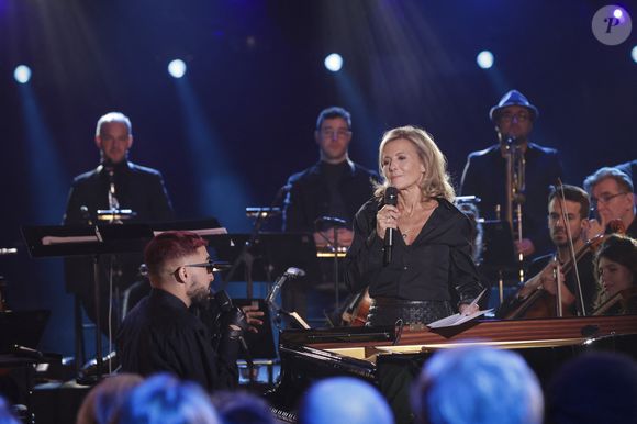 Exclusif - Sofiane Pamart, Claire Chazal lors de l'enregistrement de l'émission "Le Grand Echiquier, Spéciale Afrique", présentée par C.Chazal et A.Manoukian et diffusée le 28 août 2025 sur France 2, à Paris, France, le 14 septembre 2024. © Jack Tribeca/Bestimage