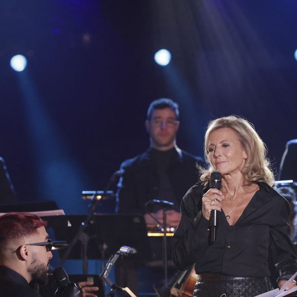 Exclusif - Sofiane Pamart, Claire Chazal lors de l'enregistrement de l'émission "Le Grand Echiquier, Spéciale Afrique", présentée par C.Chazal et A.Manoukian et diffusée le 28 août 2025 sur France 2, à Paris, France, le 14 septembre 2024. © Jack Tribeca/Bestimage