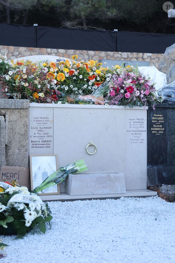 La famille et les amis proches lors de l'inhumation dans l'intimité de Brigitte Bardot dans le caveau familial du cimetière marin de Saint-Tropez, France, le 7 janvier 2026. © Bestimage