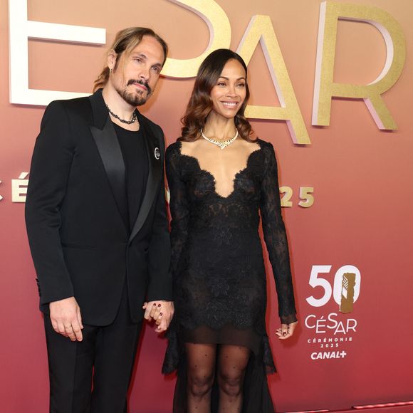 Zoe Saldana, son mari Marco Perego -  Photocall de la 50ème édition de la cérémonie des César à l'Olympia à Paris, France, le 28 février 2025 © Dominique Jacovides - Olivier Borde / Bestimage