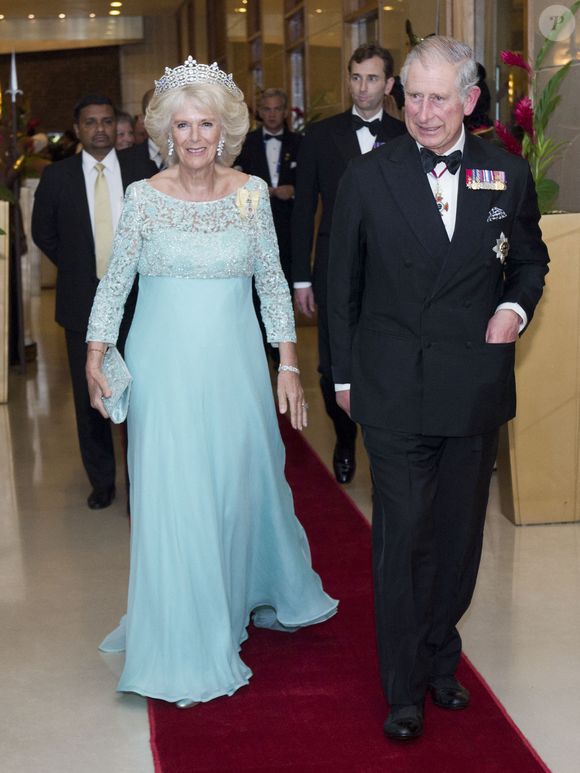 Le prince de Galles et la duchesse de Cornouailles lors du dîner de gala de la réunion des chefs de gouvernement du Commonwealth organisé par eux pour les chefs de gouvernement à l'hôtel Cinnamon Lakeside à Colombo, au Sri Lanka, le vendredi 15 novembre 2013. Photo par Arthur Edwards/PA Wire/ABACAPRESS.COM