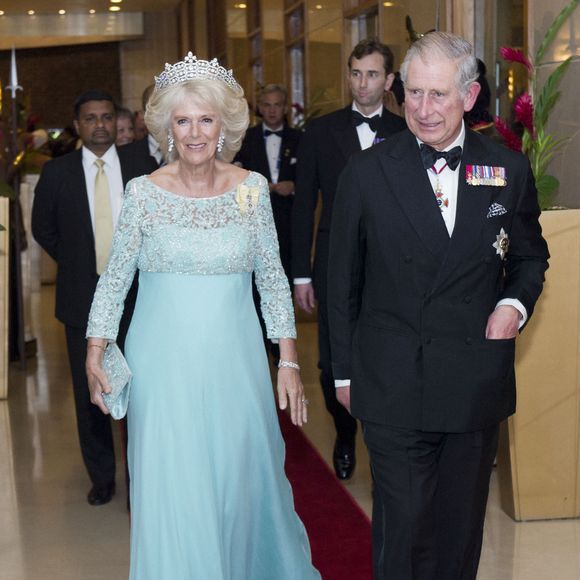 Le prince de Galles et la duchesse de Cornouailles lors du dîner de gala de la réunion des chefs de gouvernement du Commonwealth organisé par eux pour les chefs de gouvernement à l'hôtel Cinnamon Lakeside à Colombo, au Sri Lanka, le vendredi 15 novembre 2013. Photo par Arthur Edwards/PA Wire/ABACAPRESS.COM