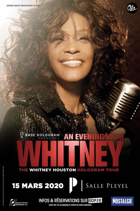 Affiche du spectacle "An evening with Whitney Houston", le show holographique de la chanteuse. Le 15 mars 2020 à la salle Pleyel.