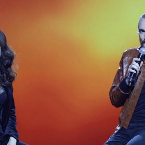 Exclusif - Sofia Essaïdi, Christophe Willem lors de l'enregistrement de l'émission "Nos voix pour toutes" au profit de la Fondation des femmes à l’Adidas Arena diffusée sur TMC le 25 novembre 2025, à Paris, France, le 19 novembre 2025. © Guirec-Moreau/Bestimage