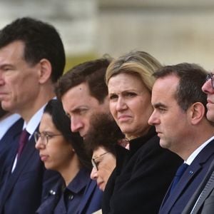La présidente de l'Assemblée nationale française Yael Braun-Pivet et le Premier ministre Sébastien Lecornu lors d'un hommage national au philosophe et sociologue français Edgar Morin à l'Hôtel des Invalides à Paris, France, le 2 juin 2026. Edgar Morin est décédé à l'âge de 104 ans, le 29 mai 2026. © Christian Liewig/Bestimage