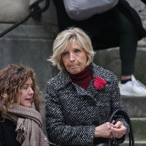 Evelyne Dheliat arrivant à la cérémonie des obsèques de Catherine Laborde à l'église Saint-Roch à Paris, France, le 6 février 2025. Photo par Nasser Berzane/ABACAPRESS.COM