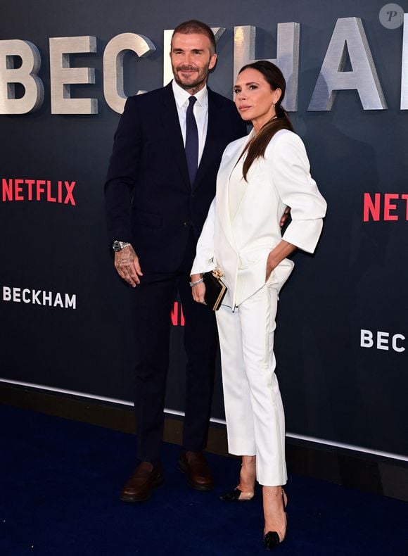 David Beckham et Victoria Beckham à l'avant-première Netflix de la série documentaire 'Beckham' à Londres, le 3 octobre 2023. AGENCE / BESTIMAGE