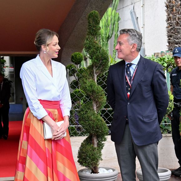 La princesse Charlene de Monaco et Alejandro Agag, fondateur et président de Formula E, durant le Monaco E-Prix 2025, Round 7, le 4 mai 2025. Le pilote Sébastien Buemi a remporté la course devant Oliver Rowland suivi par Nick Cassidy C'est la 8eme édition du Monaco E-prix. A l’occasion de la 11eme saison du Championnat du Monde ABB FIA Formula E, les monoplaces de 3eme génération ont parcouru les rues de la Principauté. © Bruno Bebert/Bestimage