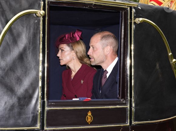 Le prince et la princesse de Galles lors de la procession en calèche vers le château de Windsor, Berkshire, avant la cérémonie d'accueil au premier jour de la deuxième visite d'État du président américain au Royaume-Uni à Windsor, Berkshire.  © Pettitt Jordan/PA Wire/ABACA