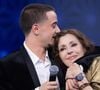 Exclusif - Tina Arena et son fils Gabriel Joseph Mancini pour les surprises lors de l'enregistrement de l'émission "La Boîte à secrets", présentée par F.Bollaert et diffusée le 23 janvier sur France 3, dans les studios du Lendit à Saint-Denis, France, le 16 décembre 2025. © Cyril Moreau/Bestimage