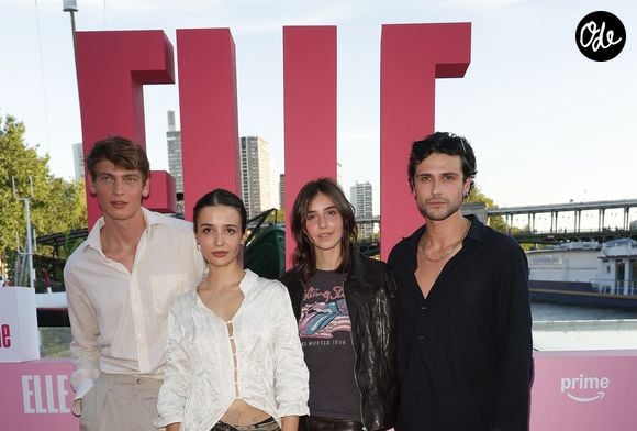 Lucas Barski, Carmen Kassovitz (fille de Mathieu Kassovitz), Vittoria de Savoie (fille d’Emmanuel-Philibert et de Clotilde Courau) et Baptiste Masseline - Photocall Prime Video "Elle" Summer Party au Noti Club à Paris le 6 juillet 2026. © Coadic Guirec/Bestimage
