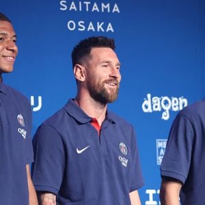 Kylian Mbappé, Lionel Messi et Neymar - Les joueurs du PSG en conférence de presse à Tokyo, le 17 juillet 2022.