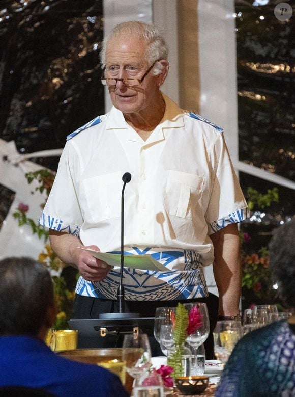 Le roi Charles III d'Angleterre lors du dîner officiel et de la réception du "Commonwealth Heads of Government and Delegation (CHOGM)" à Apia (Iles Samoa), à l'occasion de leur visite en Australie. Le 25 octobre 2024