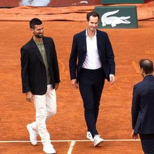 Roger Federer, Andy Murray, Novak Djokovic, Rafael Nadal à la Cérémonie d'hommage pour Rafael Nadal le 25 mai 2025. © Cyril Moreau-Dominique Jacovides / Bestimage